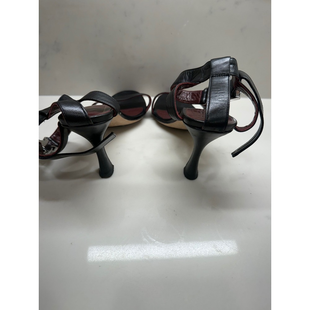 STAUD Black Leather Buckle Ankle Strap Sandals Silver Hardware Heels 37.5 - Picture 6 of 7